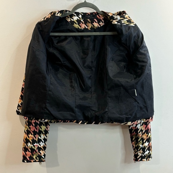 ZARA TRAFALUC Sz M Jacket Moto Style Houndstooth Floral Padded Zippers - Picture 9 of 10